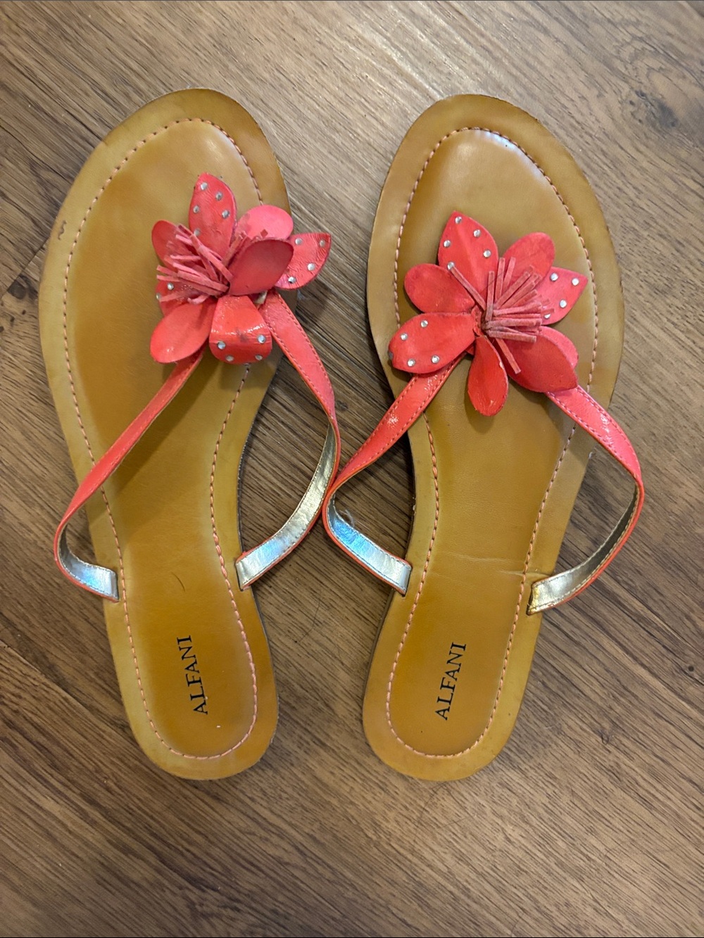 Alfani Coral Floral Toe-Post Sandals with Metallic Accents